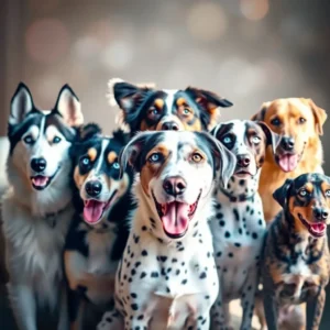 A stunning collection of seven dog breeds with blue eyes, showcasing what dog breeds have blue eyes and their unique, captivating appearance in a natural setting.