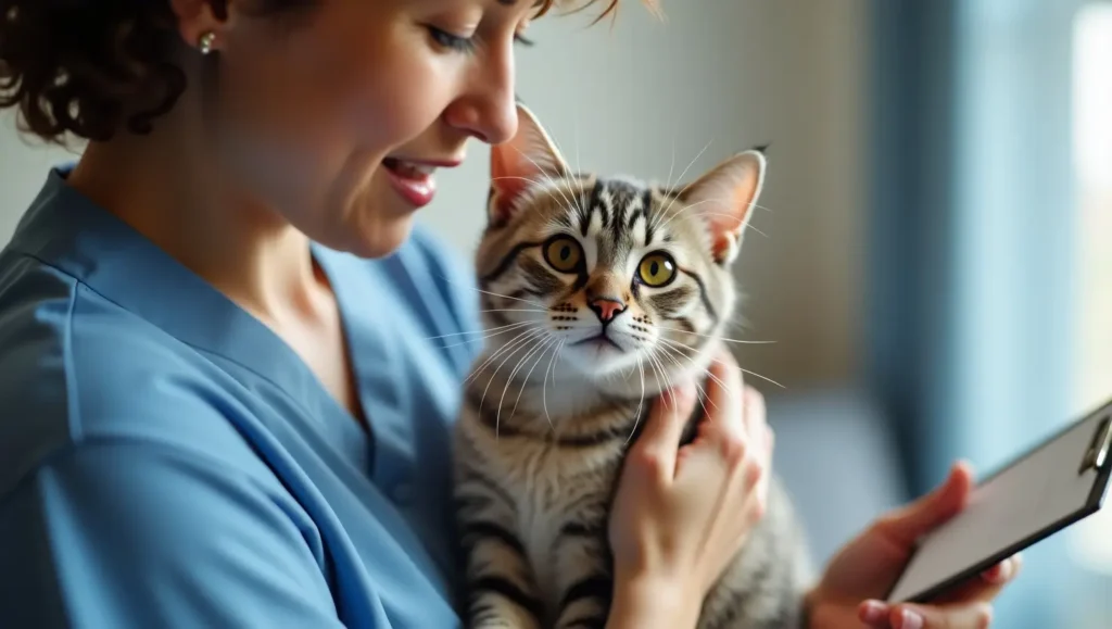 A caring pet owner gently supports their disoriented cat, highlighting the effects of vestibular disease. Can vestibular disease kill a cat? While not usually fatal, early detection and proper care are essential for your feline’s well-being.