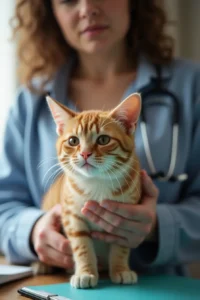 A concerned pet owner gently holds their unsteady cat, illustrating the effects of vestibular disease. Can vestibular disease kill a cat? While not typically fatal, understanding the symptoms and seeking timely care is crucial for your cat’s health.