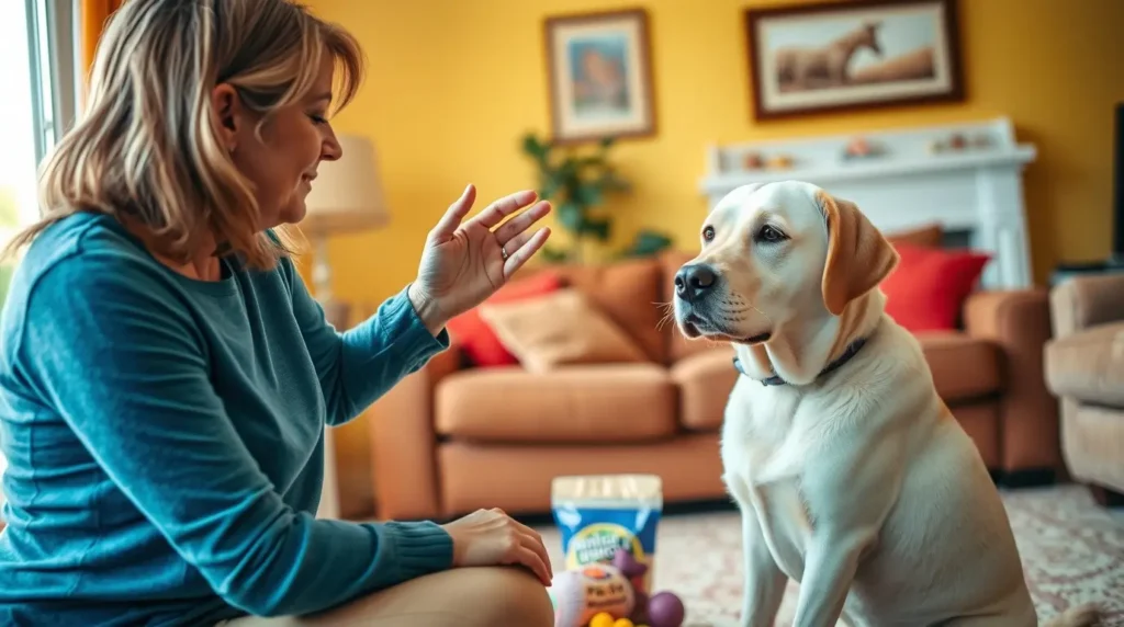 A concerned pet owner claps behind their dog to check for a response, demonstrating a simple home test for hearing loss. This image represents responsible pet care and helps answer, "how to find out if your dog is deaf​.