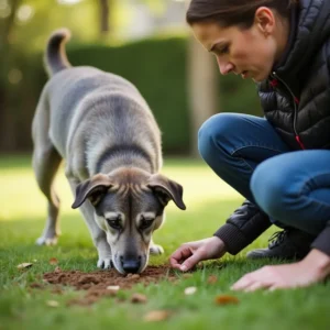 A worried pet owner observes their senior dog eating dirt, questioning, "Why is my senior dog eating dirt?" and seeking answers.