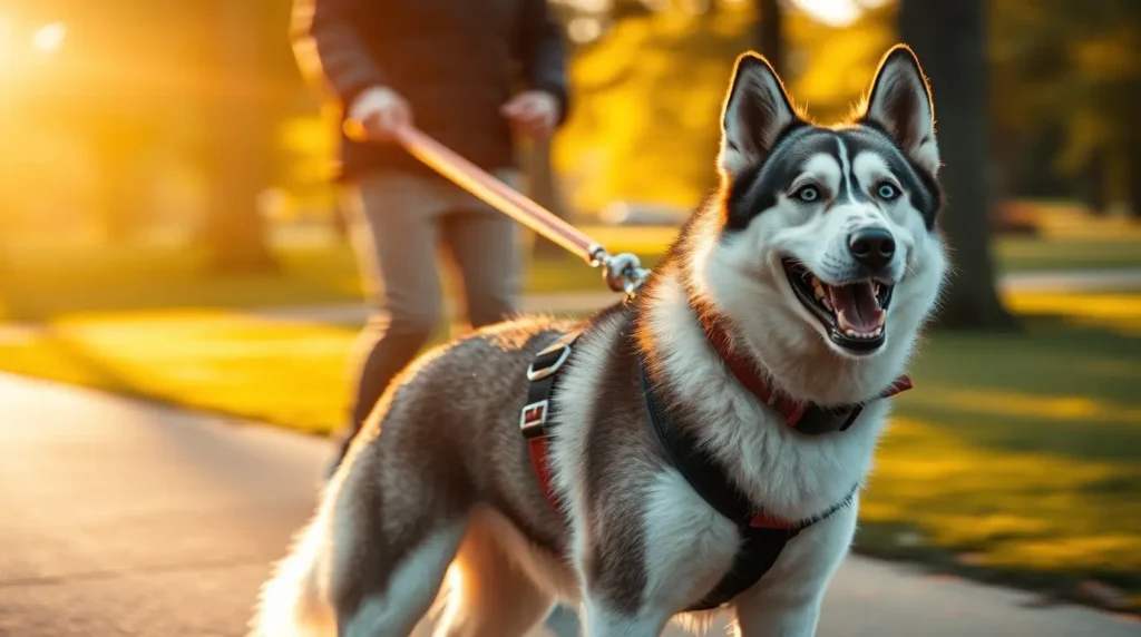 A dedicated owner training a strong and healthy Pull Husky outdoors, showcasing proper exercise techniques for health care pet Pull Husky well-being.