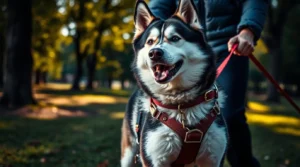A fit and active Pull Husky training outdoors with its owner, showcasing essential exercises for health care pet Pull Husky strength and well-being.