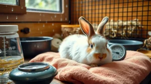 A cozy American Fuzzy Lop rabbit resting in a temperature-controlled environment, showcasing what type of temperature do American Fuzzy Lop rabbits need to stay comfortable and healthy.