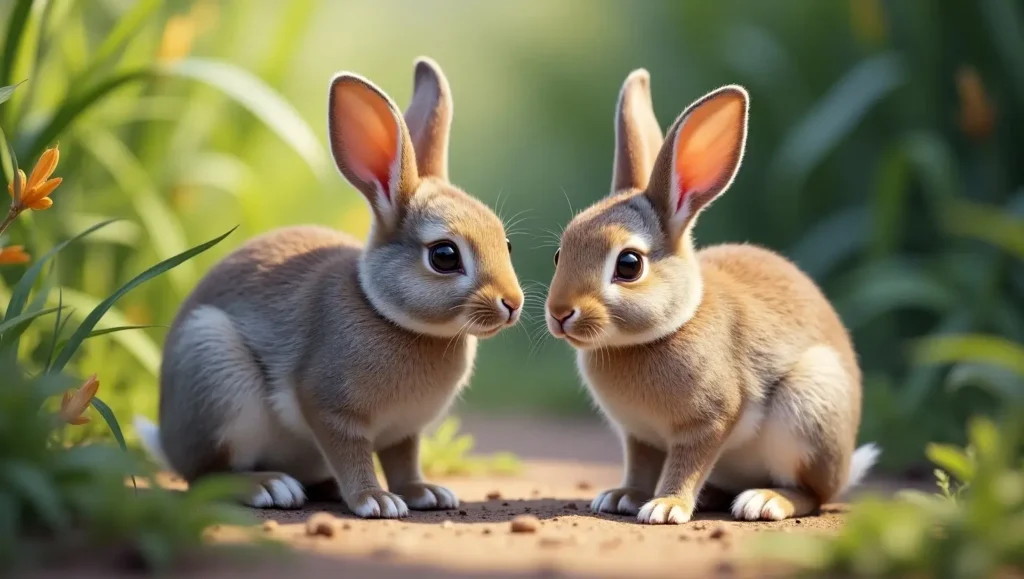 A San Juan rabbit in both a wooded environment and a cozy home, illustrating its versatility—San Juan rabbits wild or pet.