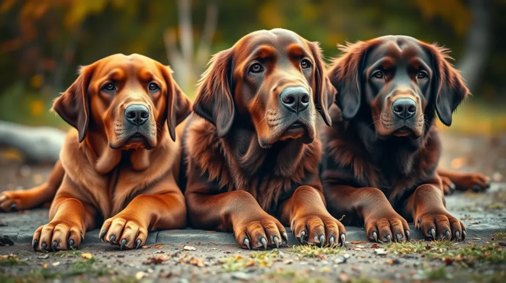 A group of dogs, including a Labrador Retriever, Newfoundland, and Portuguese Water Dog, showcasing their webbed feet while swimming, digging, and walking on slippery surfaces—illustrating the benefits of this unique trait. Learn more about what dog breeds have webbed feet and their special abilities.