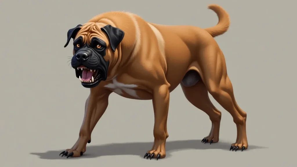 Bullmastiff showing power and calmness among the most dangerous dog breeds.