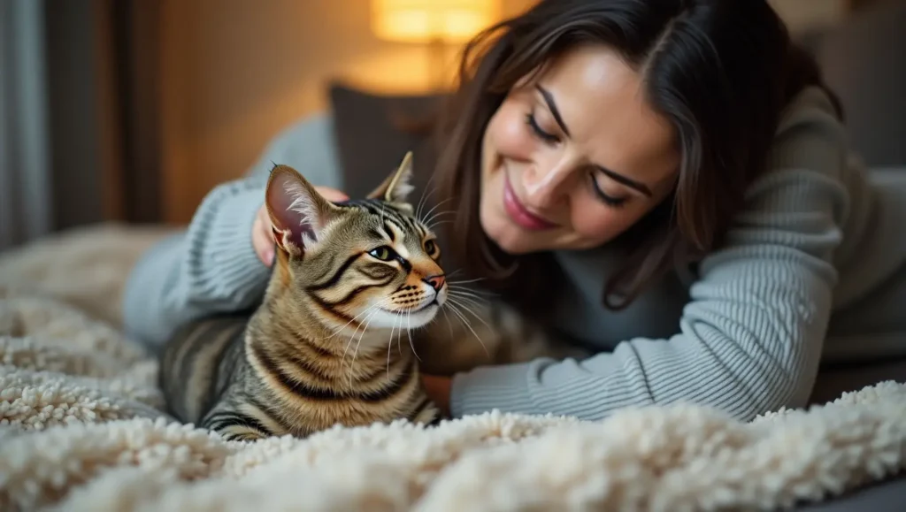 A pet owner attentively monitoring their cat’s breathing at home, reflecting concern and care while wondering, Why Is My Cat Breathing Heavily?