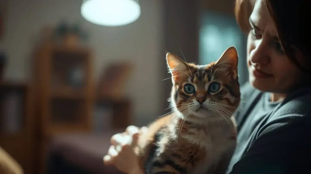 Cat owner carefully inspecting their pet for symptoms of ringworm, answering the question, "How Can I Tell If My Cat Has a Ringworm?"