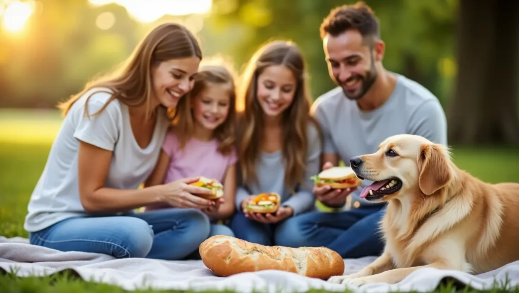 Curious dog looking at a slice of bread in a home kitchen, representing the common pet owner question: can dogs eat bread?